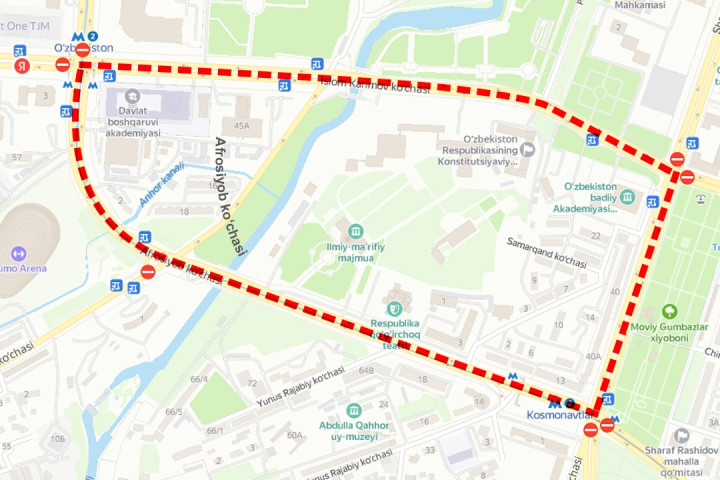 В Ташкенте временно перекроют ряд улиц для движения транспорта