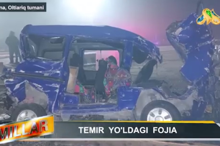 В Фергане столкнулись поезд и Damas, водитель минивэна погиб - видео