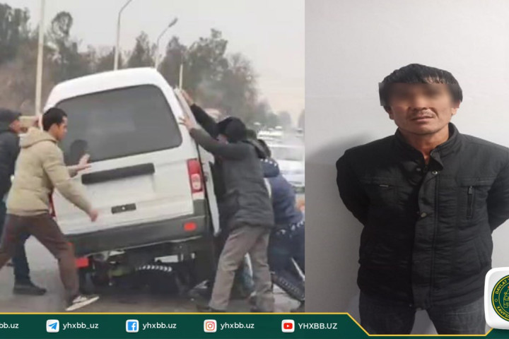 В Кашкадарье Damas без номеров наехал на сотрудника ДПС - видео