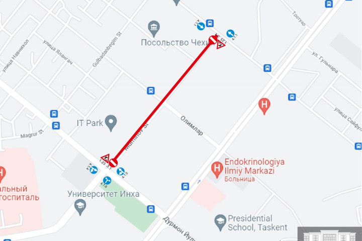 В Ташкенте на 20 дней закроется улица рядом с IT-парком