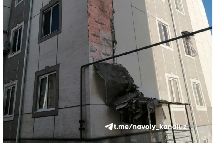 В Навоийской области в одной из новостроек повредилась отделка фасада. Комментарий Минстроя
