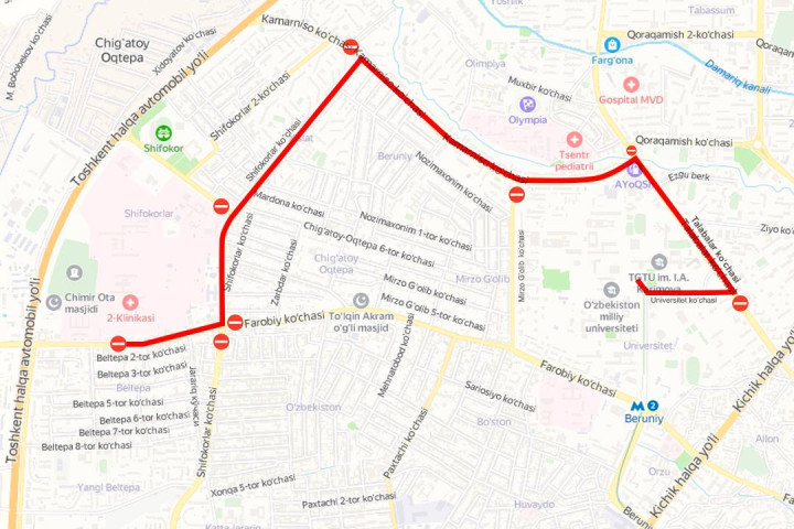 В Алмазарском районе Ташкента 2 апреля перекроют ряд улиц