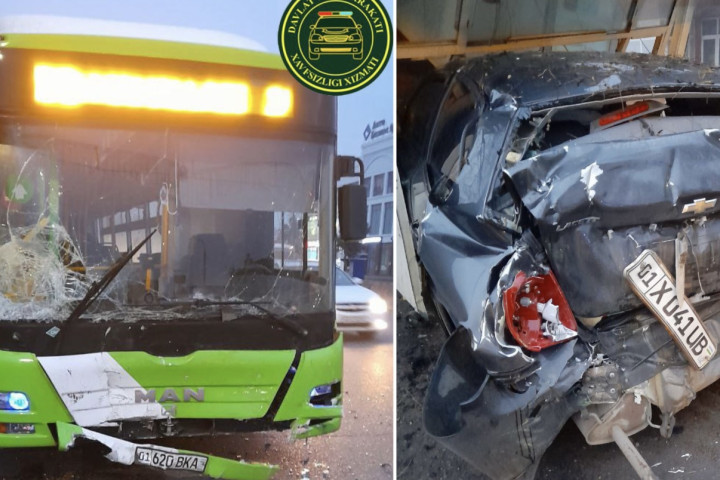 В Сергелийском районе произошло столкновение автобуса и легкового автомобиля, есть пострадавшие
