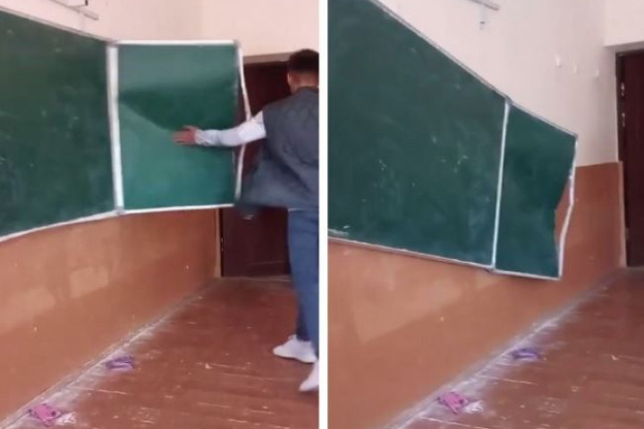 Сила есть – ума не надо? В Самаркандской области подросток выложил в сеть видео, как он разбивает школьную доску - видео