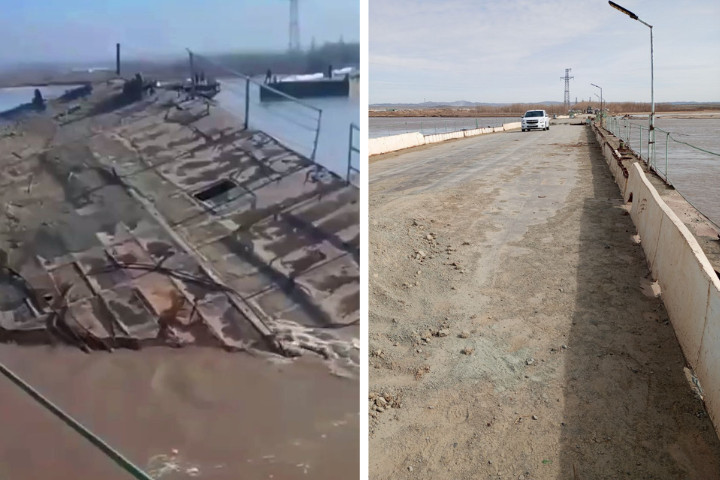 В Каракалпакстане часть понтонного моста через Амударью оказалась под водой - видео