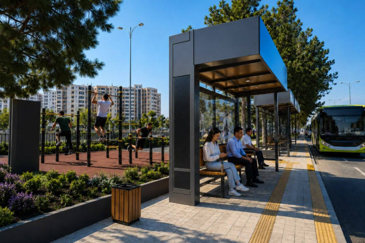 В Ташкенте появилась первая автобусная остановка для занятий спортом