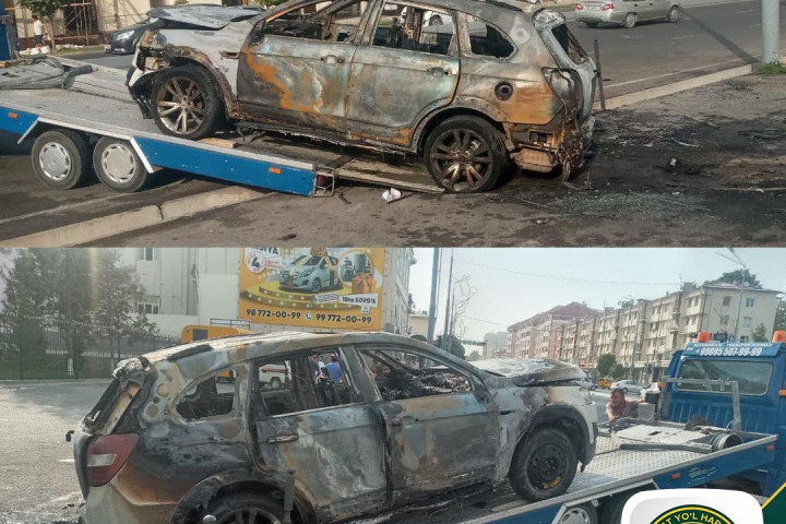Возле поликлиники в Самарканде загорелся автомобиль