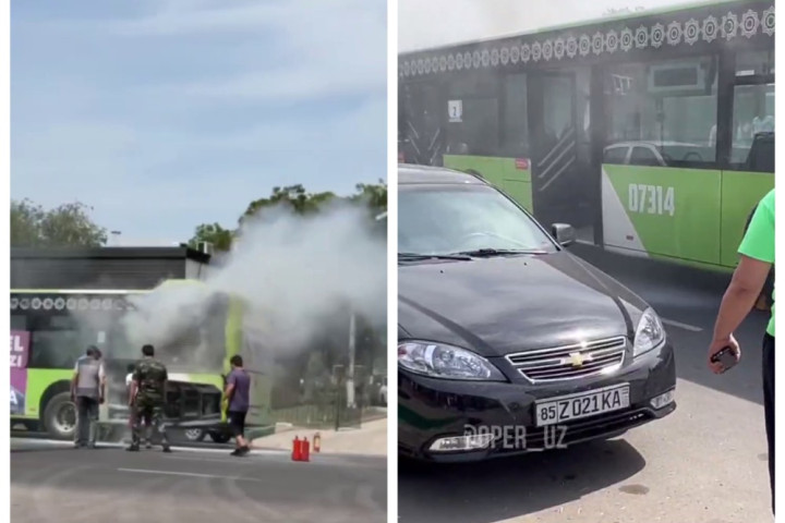 В Ташкенте загорелся автобус Mercedes-Benz